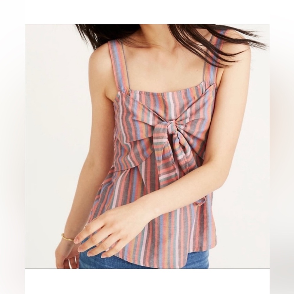Madewell Tie Front Cami Top in Rainbow Stripe